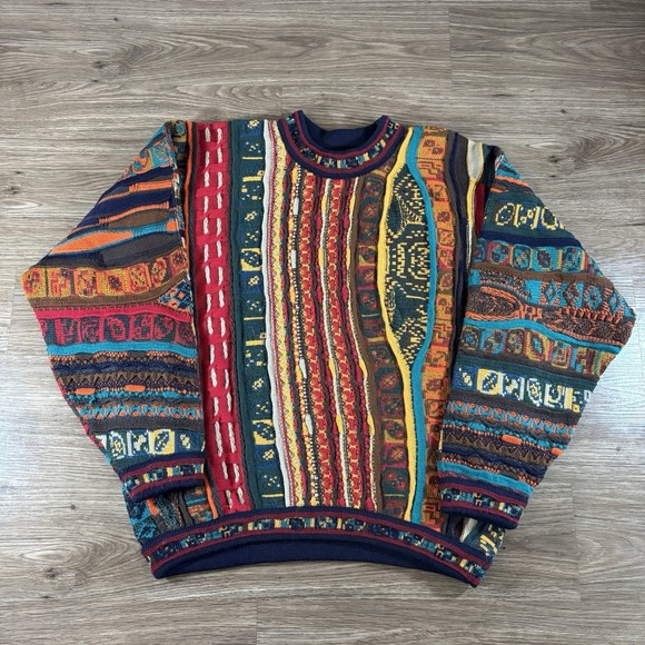 VTG Coogi Australia Cotton Sweater Small 3D Biggie Smalls Cosby Multicolor WILD - Picture 1 of 6